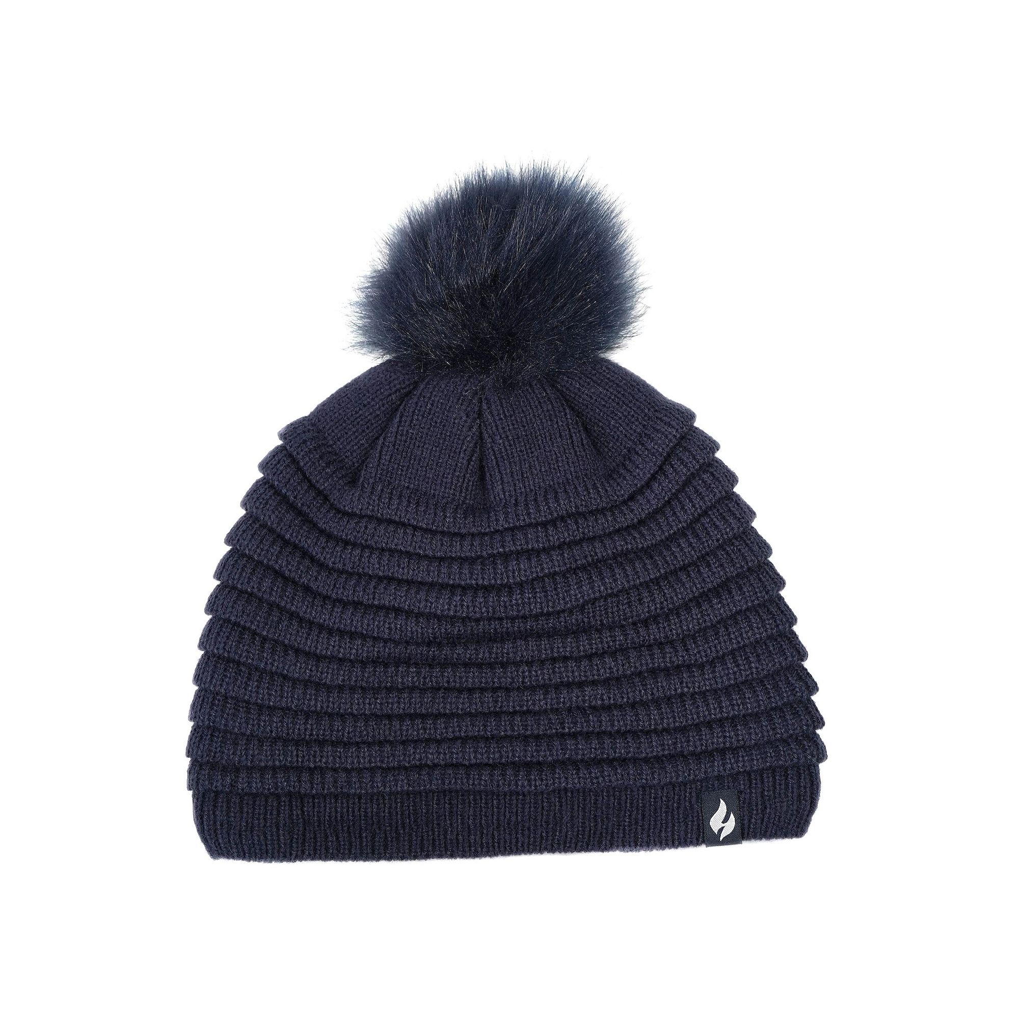 Womens Heat Holders Heatweaver Rib Knit Pom Pom Hat, Blue
