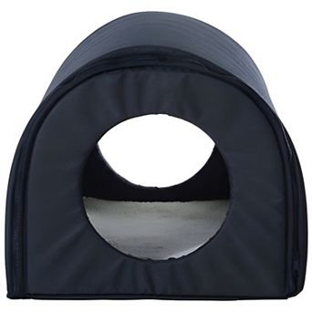 Heated Outdoor Cat House Bed with Pearl Wool Cushion - Black, Round Design, 21.3 inches