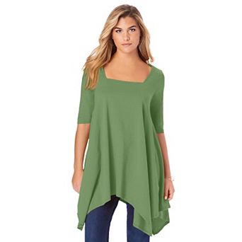 Roaman's Women's Plus Size Ultimate Square Neck Handkerchief Hem Tunic