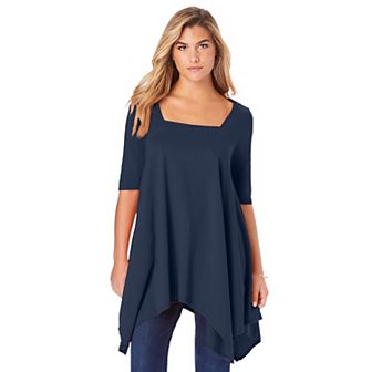 Roaman's Women's Plus Size Ultimate Square Neck Handkerchief Hem Tunic