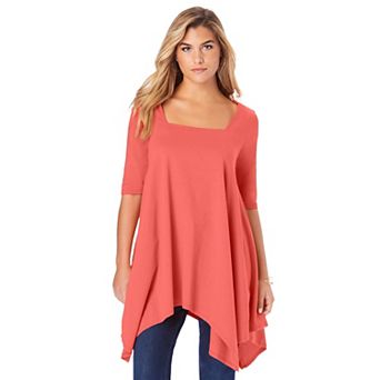 Roaman's Women's Plus Size Ultimate Square Neck Handkerchief Hem Tunic