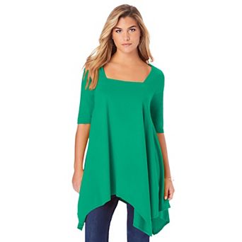 Roaman's Women's Plus Size Ultimate Square Neck Handkerchief Hem Tunic