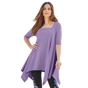 Roaman's Women's Plus Size Ultimate Square Neck Handkerchief Hem Tunic