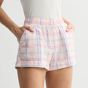 Juniors' SO® Seersucker High Rise Elastic Waist Shorts