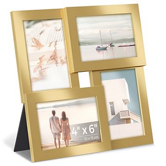 Family Photo Collage Frames 4x6 Set of 4 Wall Decor Display, Pale Gold