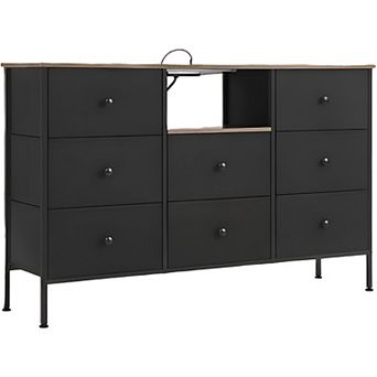 Chest of Drawers, Fabric Dresser with Power Outlets and LED Lights, 25 Colors, 8 Drawers, TV Stand