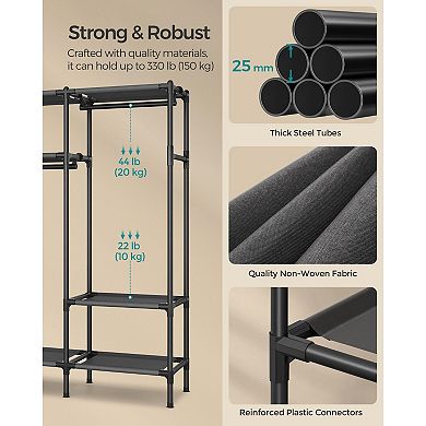 Heavy Duty Wardrobe Closet Organizer With Hanging Rails And Shelves