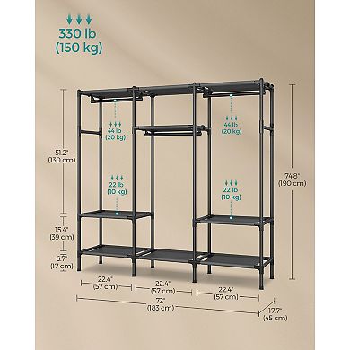 Heavy Duty Wardrobe Closet Organizer With Hanging Rails And Shelves