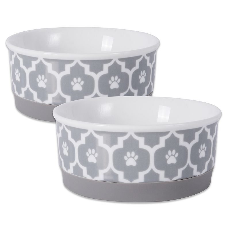 Bone Dry Lattice Pet Bowl  Dishwasher Safe  Small Set  4.25x2   Gray  2 Count