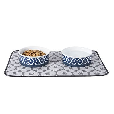 Bone Dry Pet Bowl Lattice Nautical Blue 2-pc. Set