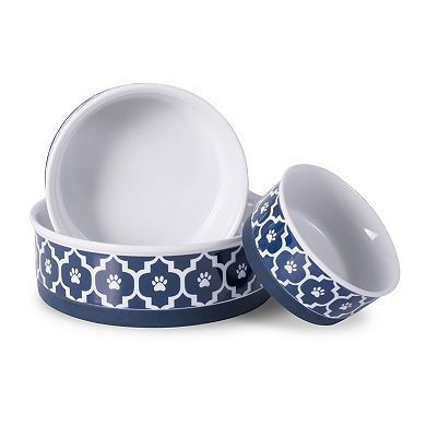 Bone Dry Pet Bowl Lattice Nautical Blue 2-pc. Set