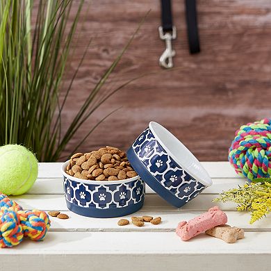 Bone Dry Pet Bowl Lattice Nautical Blue 2-pc. Set