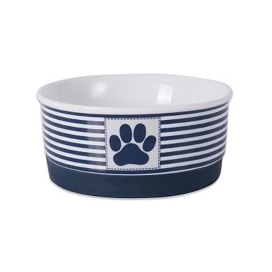 Bone Dry Pet Bowl Paw Patch Stripe Nautical Blue 2-pc. Set