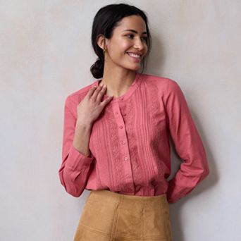 Women's LC Lauren Conrad Button-Front Embroidered Top