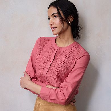 Women's LC Lauren Conrad Button-Front Embroidered Top