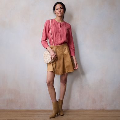 Petite LC Lauren Conrad Button Front Blouse with Tucks