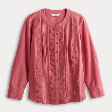 Petite LC Lauren Conrad Button Front Blouse with Tucks