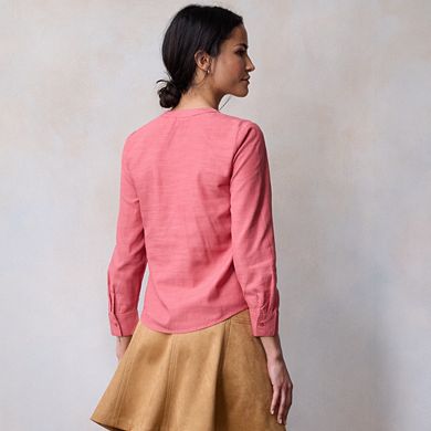 Petite LC Lauren Conrad Button Front Blouse with Tucks