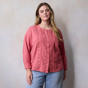 Plus Size LC Lauren Conrad Button Front Blouse with Tucks
