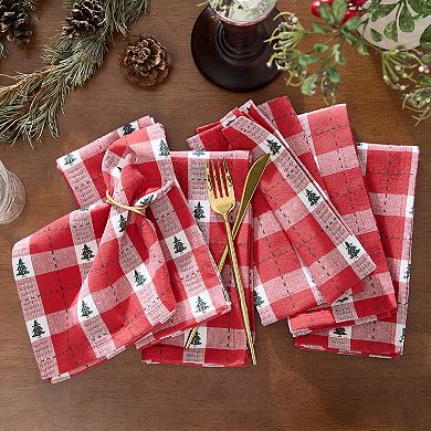 Sherwood Tree Dobby Holiday Cotton Napkins, 17"x17", Set Of 8