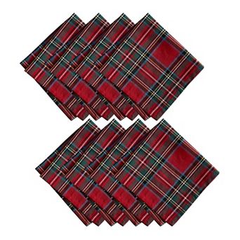 Stowe Tartan Holiday Plaid Cotton Napkins, 17"x17", Set Of 8