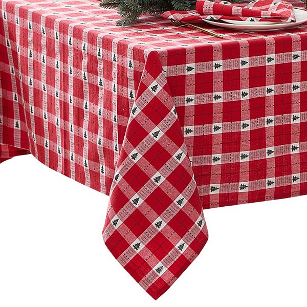 Sherwood Tree Dobby Holiday Cotton 70" Round Tablecloth - Red (60X120)