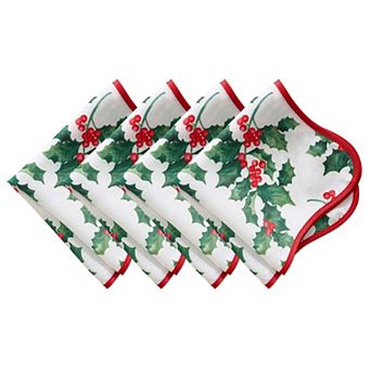 Vintage Holly Scallop Border Napkins, 17"x17", Set Of 4
