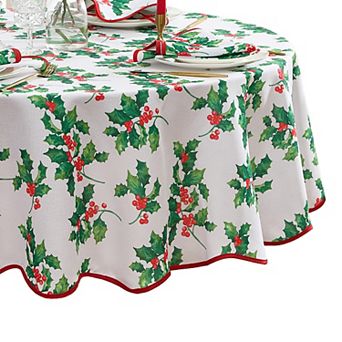 Vintage Holly Scallop Border 70" Round Tablecloth