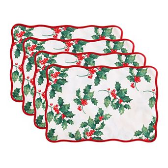 Vintage Holly Scallop Border Placemats, 13"x19", Set Of 4