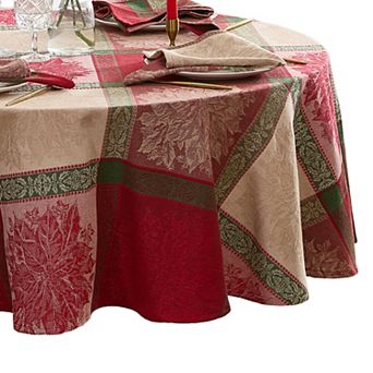 Prestige Poinsettia Cotton Jacquard 60"x84" Oval Tablecloth