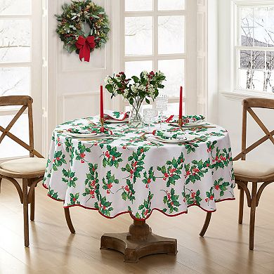 Vintage Holly Scallop Border 60"x84" Oval Tablecloth