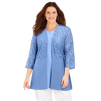 Catherines Women's Plus Size Anywear Linen & Lace Cascade