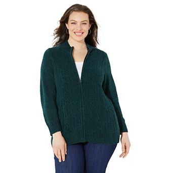 Catherines Women's Plus Size Cozy Chenille Zip Cardigan