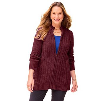 Catherines Women's Plus Size Cozy Chenille Zip Cardigan
