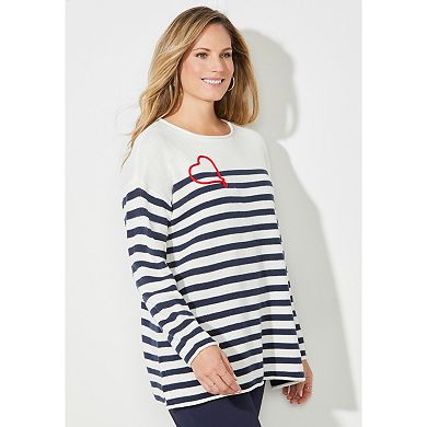 Catherines Women's Plus Size Liz&Me Heart & Soul Stripe Sweater