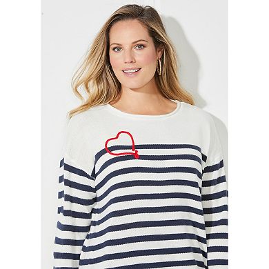 Catherines Women's Plus Size Liz&Me Heart & Soul Stripe Sweater