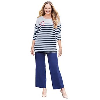 Catherines Women's Plus Size Liz&Me Heart & Soul Stripe Sweater