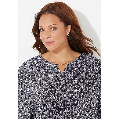 Catherines Women's Plus Size Petite Affinity Chain Pleated Blouse
