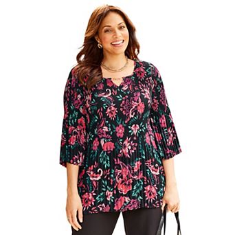 Catherines Women's Plus Size Affinity Chain Pleated Blouse