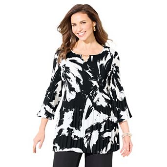 Catherines Women's Plus Size Petite Affinity Chain Pleated Blouse