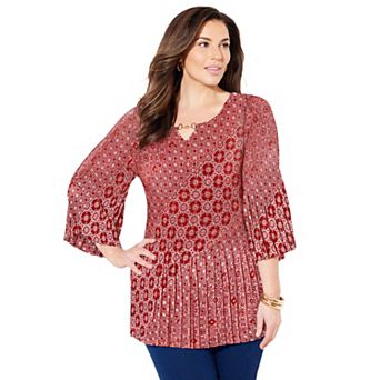 Catherines Women's Plus Size Affinity Chain Pleated Blouse