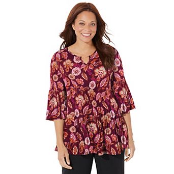 Catherines Women's Plus Size Petite Affinity Chain Pleated Blouse