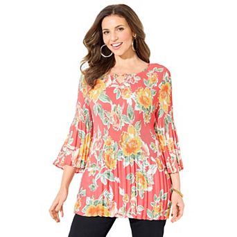 Catherines Women's Plus Size Affinity Chain Pleated Blouse