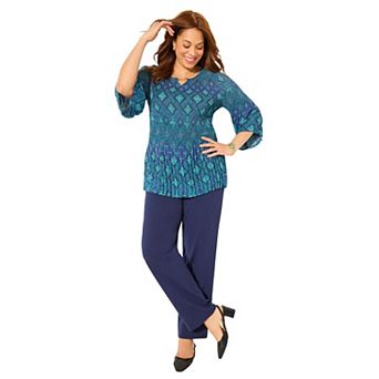 Catherines Women's Plus Size Affinity Chain Pleated Blouse