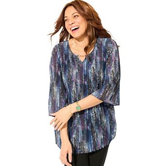 Catherines Women's Plus Size Petite Affinity Chain Pleated Blouse
