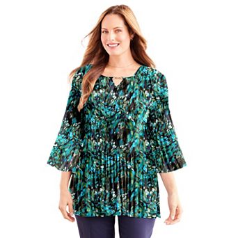Catherines Women's Plus Size Petite Affinity Chain Pleated Blouse