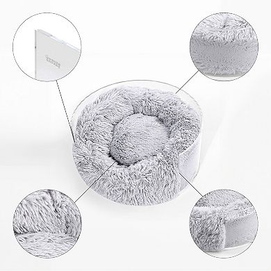 Bette Small/medium Modern Lucite Calming Fluffy Donut Pet Bed With Washable Cover