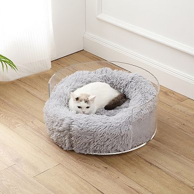 Bette Small/medium Modern Lucite Calming Fluffy Donut Pet Bed With Washable Cover