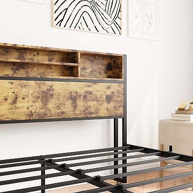 Bed Frame With Storage Headboard Metal Platform Bed With Charging Station