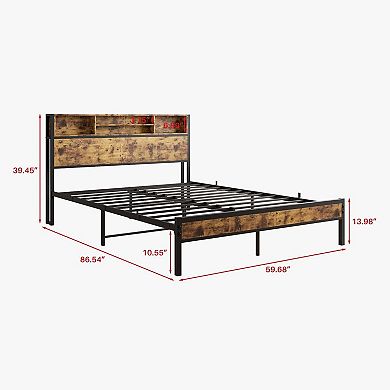 Bed Frame With Storage Headboard Metal Platform Bed With Charging Station